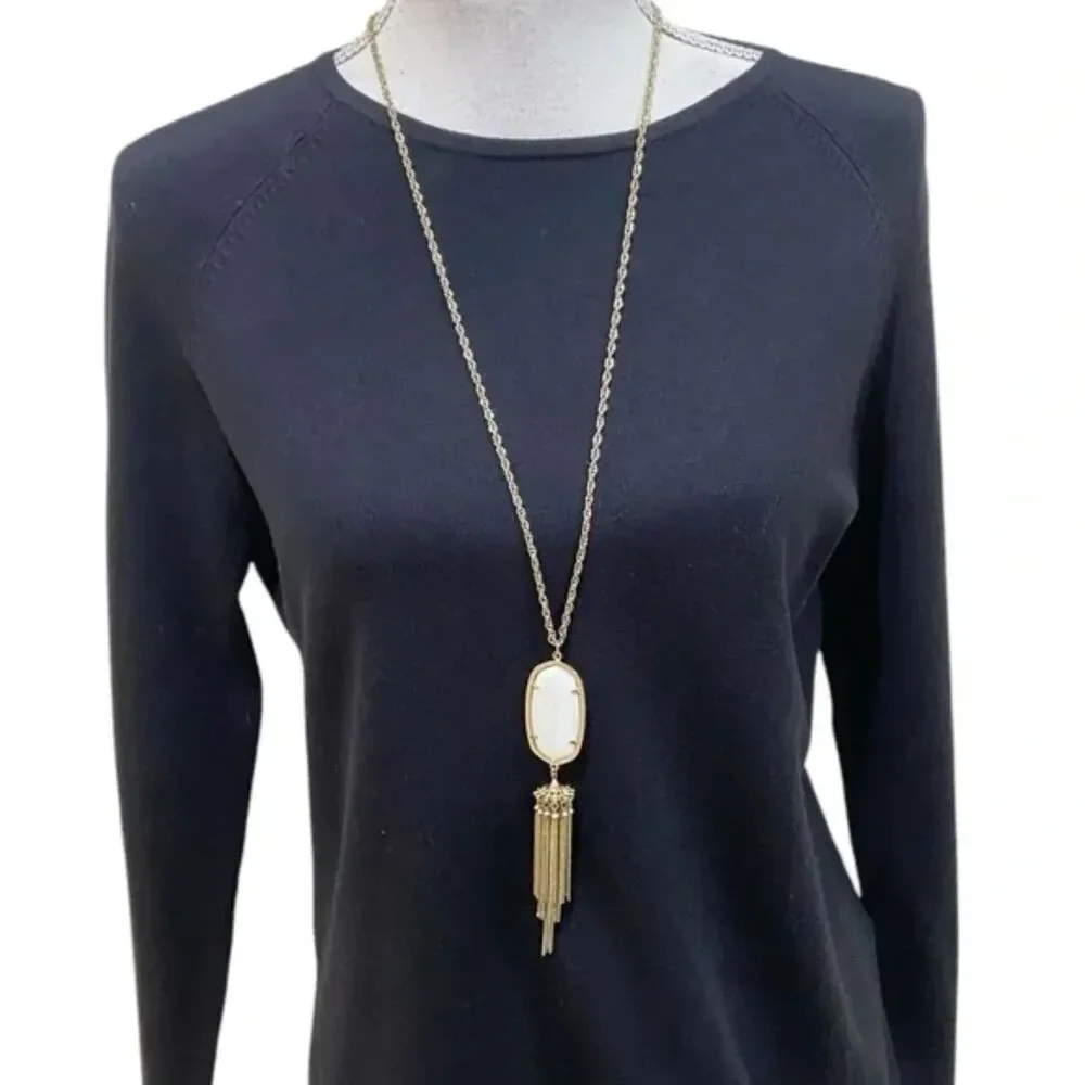 NWOT Kendra Scott Rayne Mother of Pearl Gold Tassel Pendant Necklace